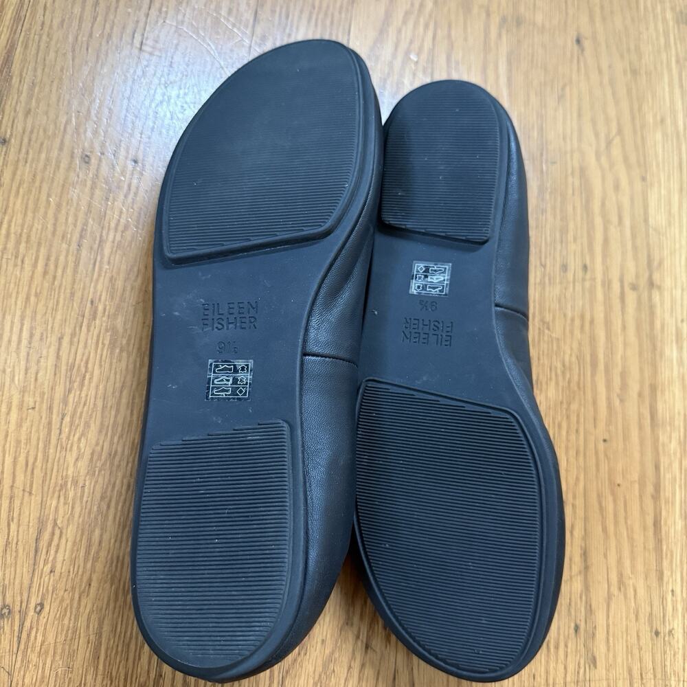 Eileen Fisher Fosse Leather Ballet Flats Black Slip On Round Toe Women Size 9.5 - Picture 5 of 5